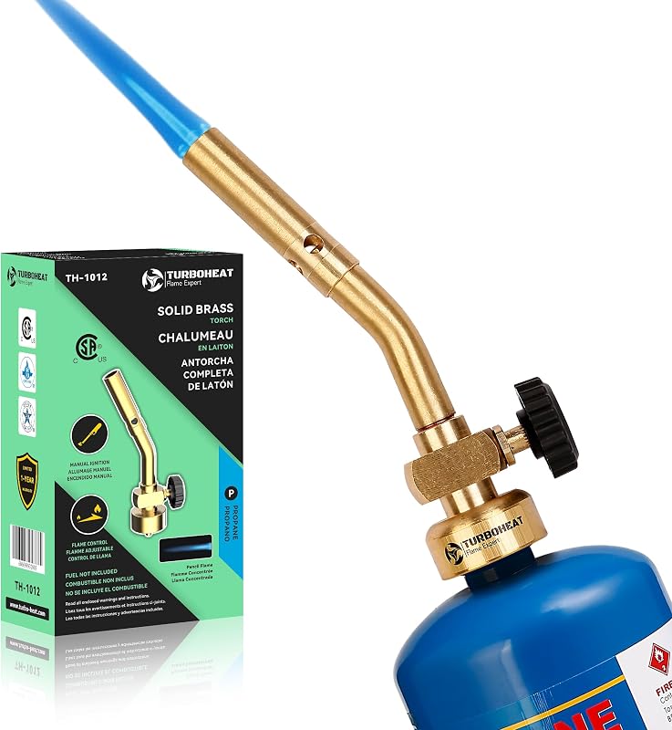 Solid Brass Mini Propane Torch Head, Pencil Flame Soldering Torch | Compact, lightweight full-brass build; compatible with propane, MAPP & Propylene tanks; 1-Year Warranty