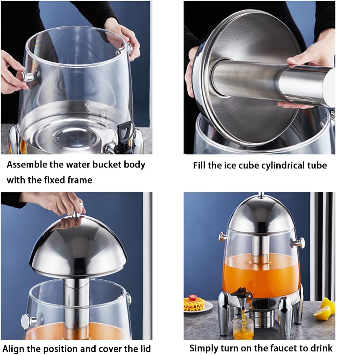 12L Beverage Dispenser Stainless Steel Coffee, Drink for Hot & Cold Drinks,Large Juice with Ice Container,Stainless Water Jar Container,B