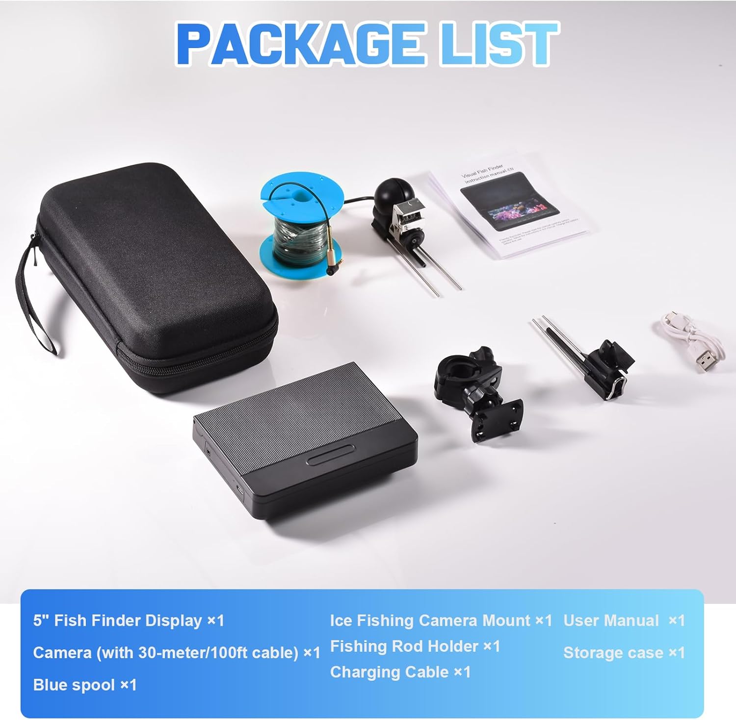 5" IPS Fish Finder for Boat with 6000mAh,1080 HD Underwater Fishing Camera,220°Wide Angle,IP68 Waterproof,30M/100FT Ice Fishing Camera with 8 High Brightness IR LEDs for Lake Fishing 9 71fUN78HMEL. AC SL1500