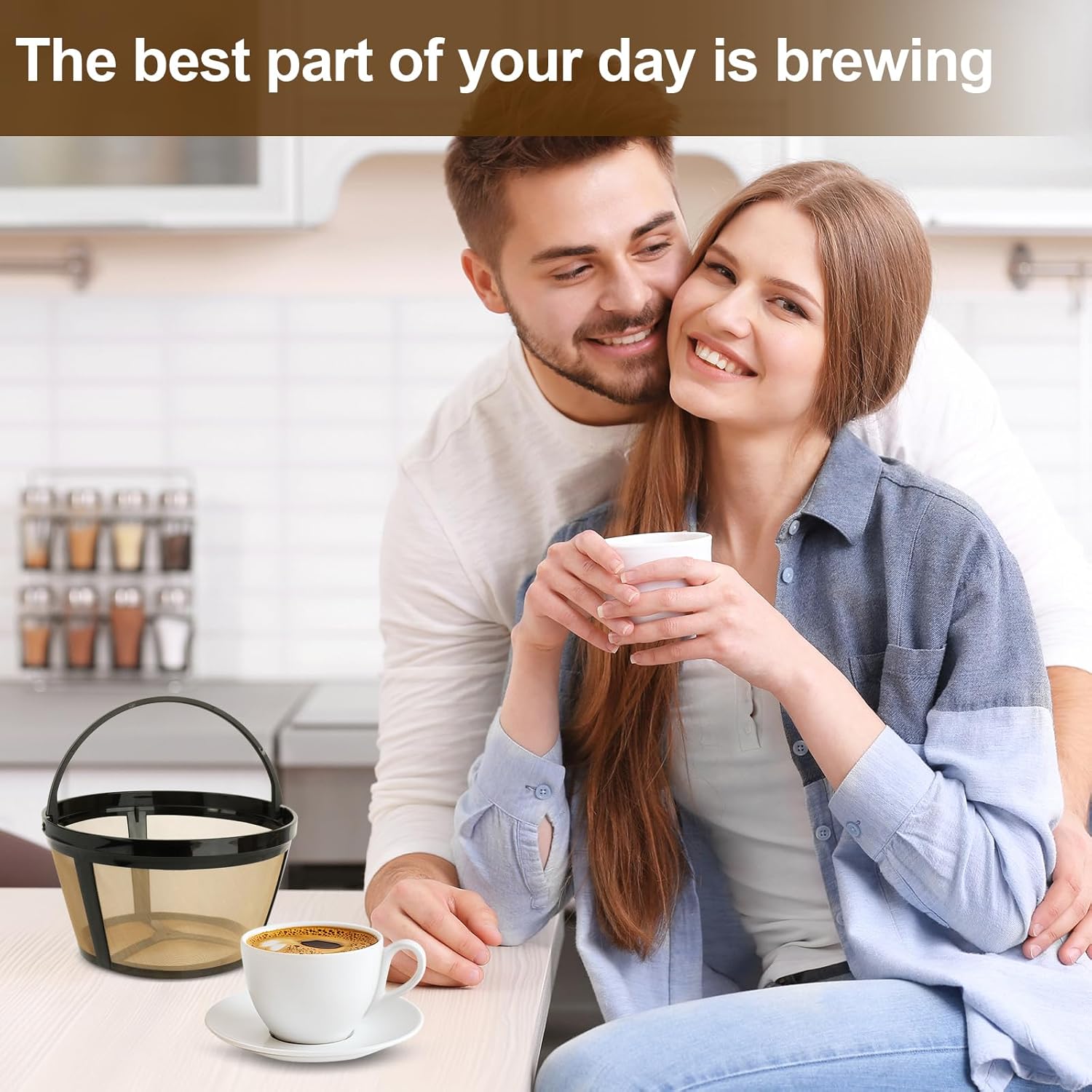 Reusable Coffee Filters 8-12 Cup Compatible with Black Decker Mr Coffee & Most Standard 8-12 Cup Basket-Style Coffee Makers - Permanent Gold Tone Stainless Steel Mesh Coffee Filter Replaces Paper