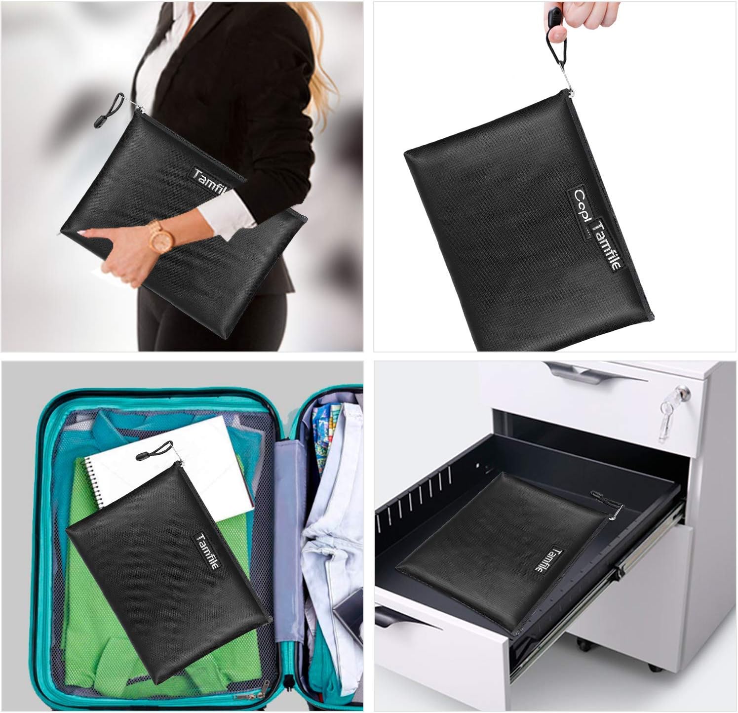 Fireproof Document Bags, Waterproof and Fireproof Money Bag with Zipper, Storage Pouch for Documents with Strap, Portable 2 Sizes, Money Safe Bags, Bank Deposit Bags for Money and Cash and Coin
