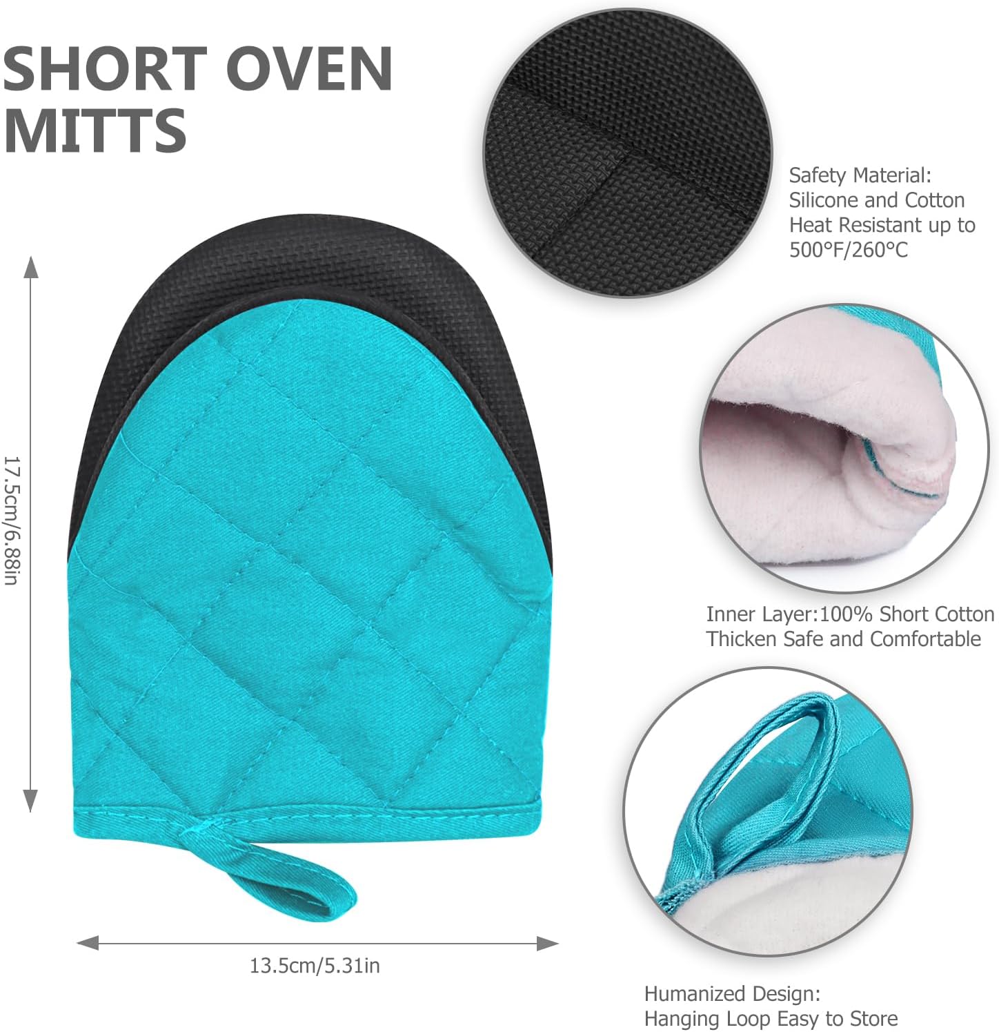Goldmeet Mini Oven Mitts 2-Pack, 7"x5.5", 500°F Silicone Grip, Coral Blue