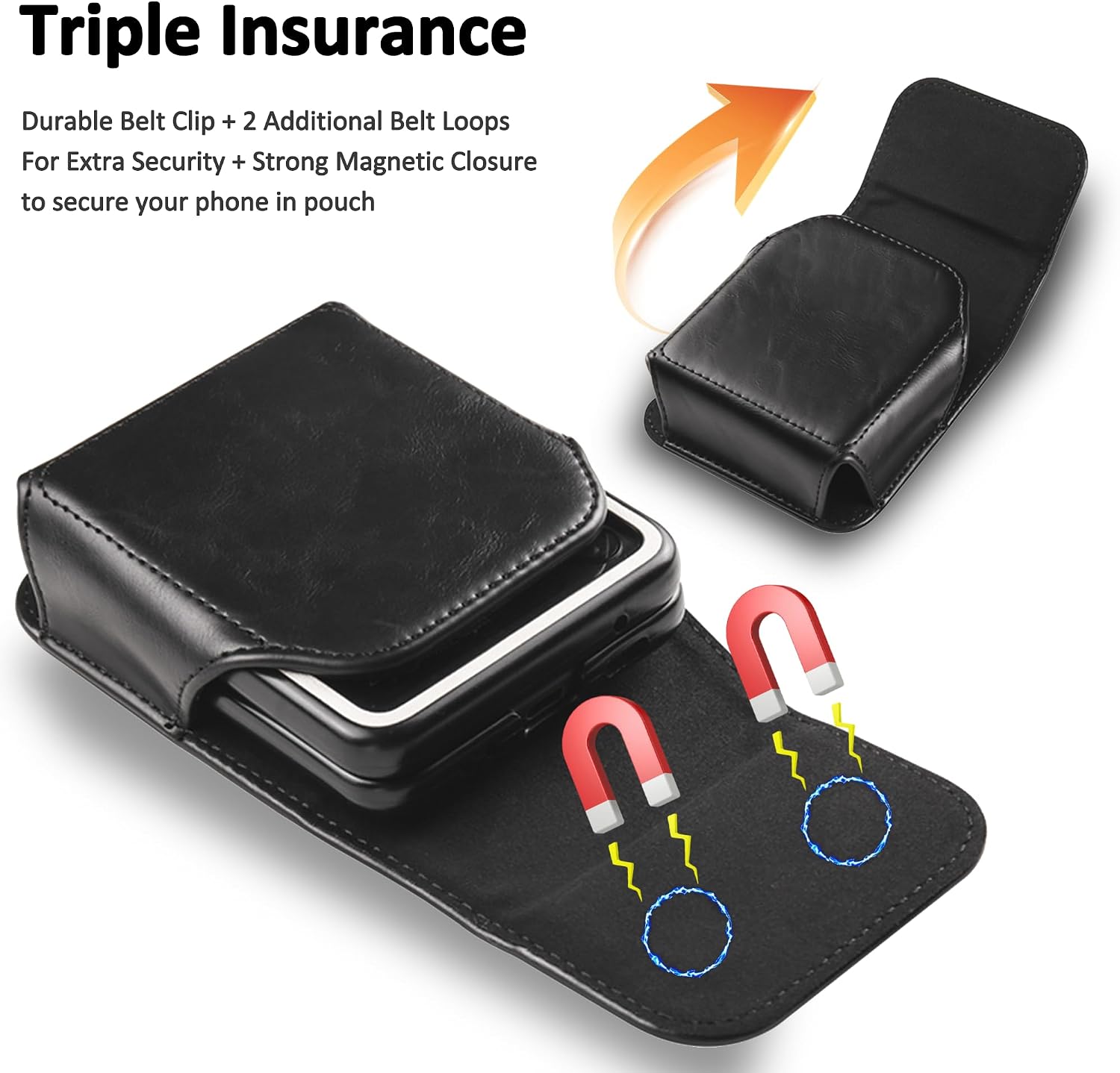 Holster for Samsung Galaxy Z Flip 7/6/5, Premium Leather Phone Pouch with Belt Clip Belt Case for Motorola Razr Plus, Moto Razr -Black