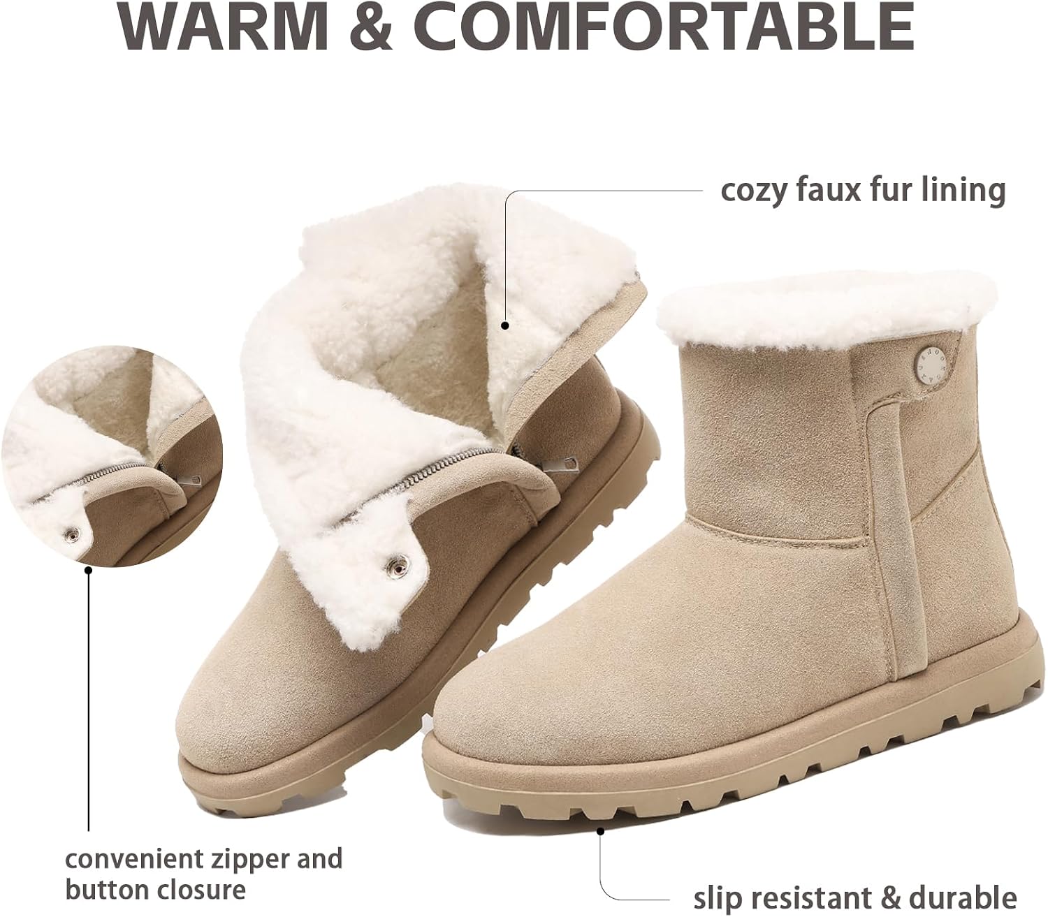 Womens Snow Boots with Warm Faux Fur Lining Water Repellent Outdoor Comfortable Winter Boots for Women