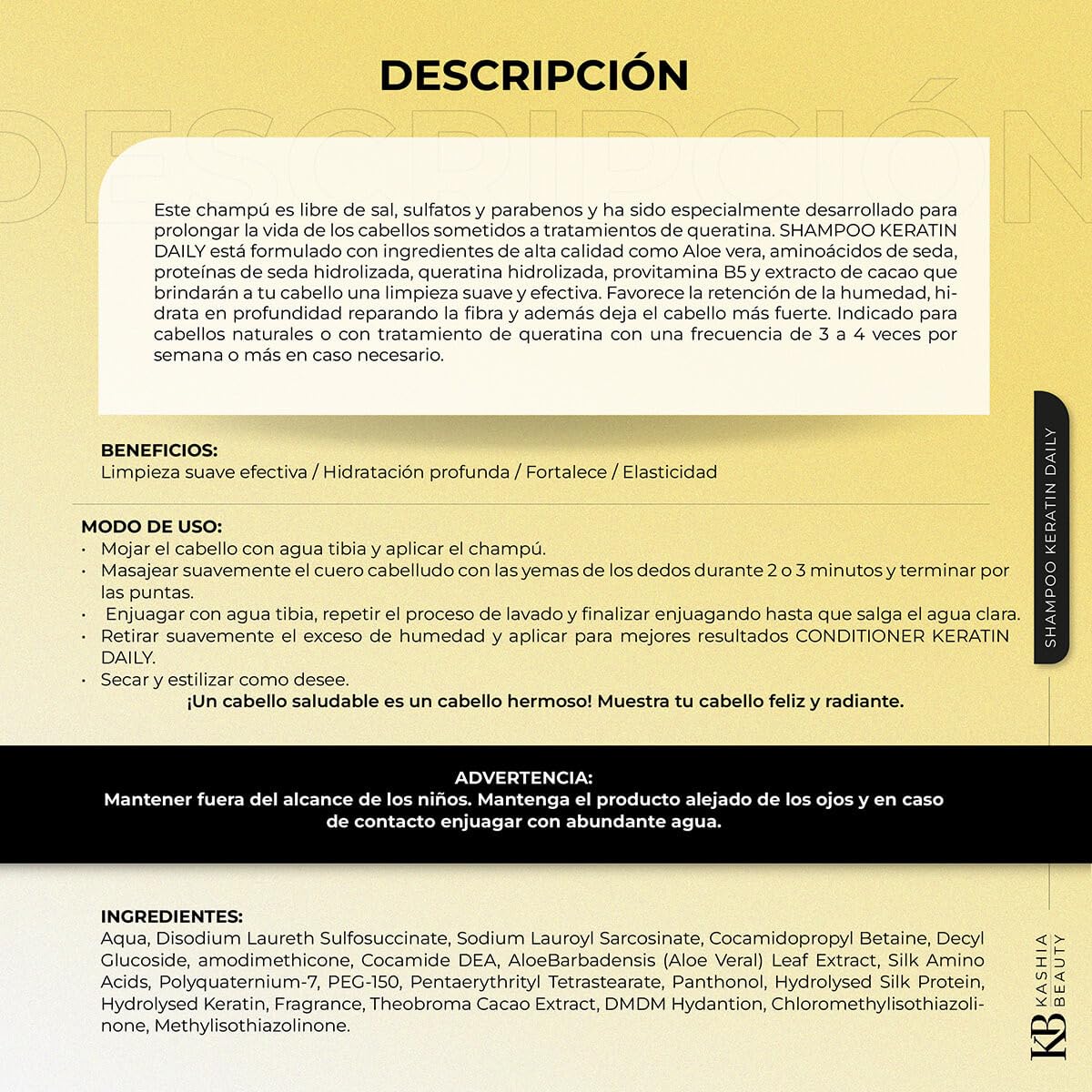 KASHIA BEAUTY Keratin Daily Shampoo 16.9 oz – Salt Sulfate & Paraben Free – Gentle Cleanser for Keratin-Treated Hair – With Aloe Vera Silk Amino Acids & Provitamin B5 - Image 7