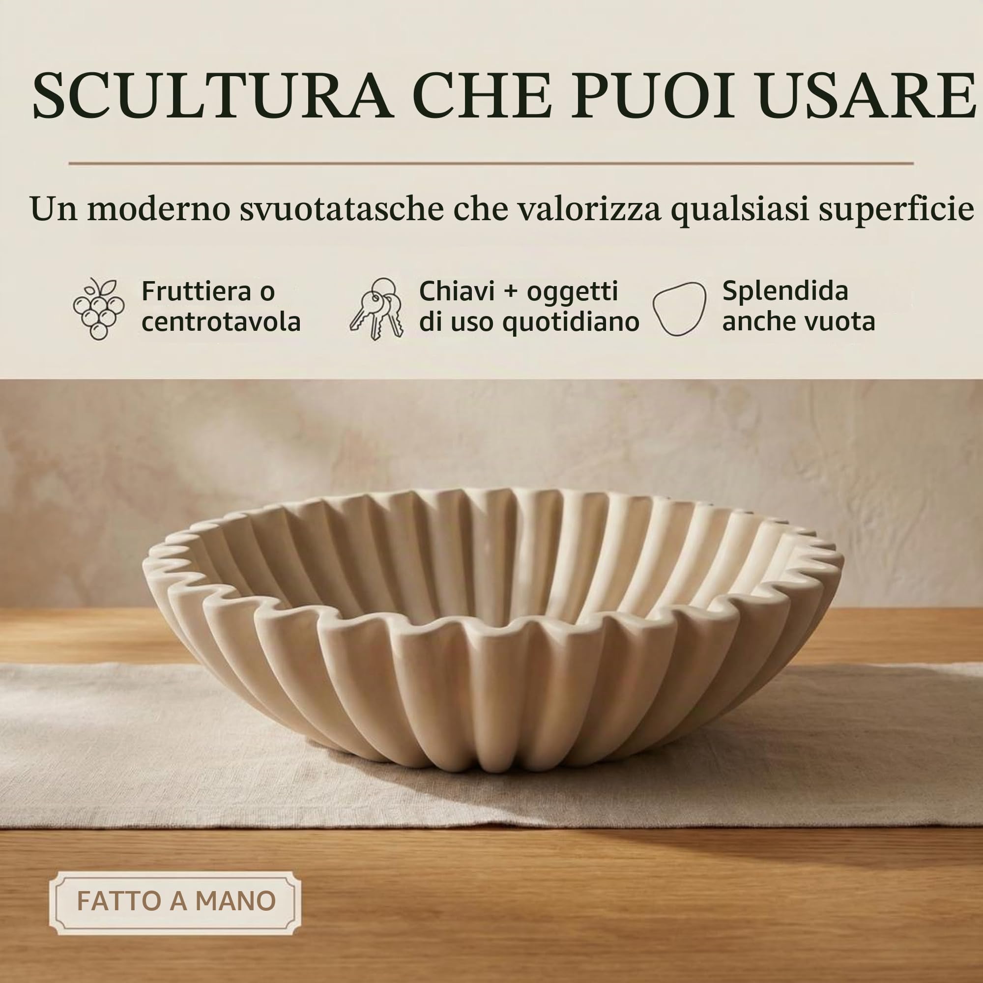 OAKOA Ciotola decorativa in cemento – ciotola biologica moderna per la casa – oggetti decorativi – ciotola di frutta in cemento – decorazione moderna per la casa biologica