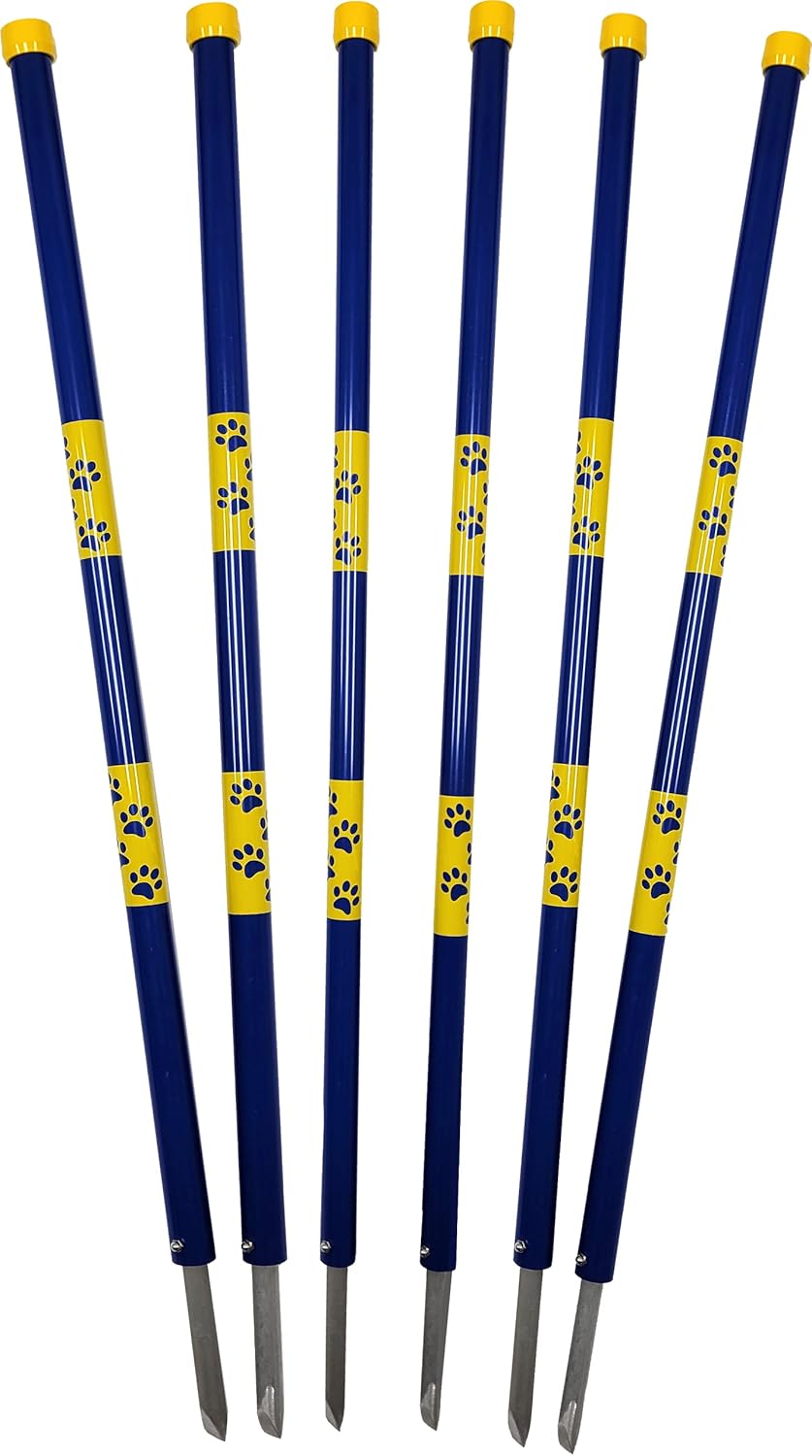 ActiveDogs Agility In-ground Weave Poles - Outdoor Dog Obstacle Agility Training Exercise Equipment Kit (Set of 6 - Poles Only)
