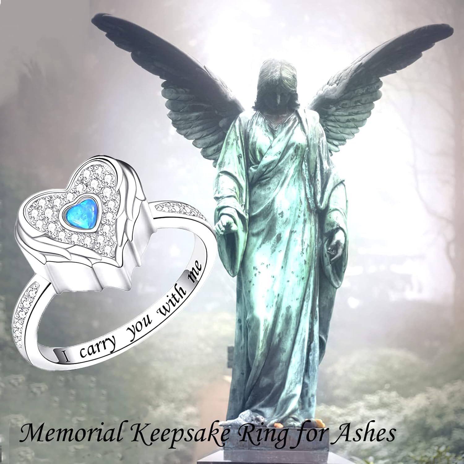 Angel Wing Heart Cremation Ring for Women - 925 Sterling Silver Holds Loved Ones Ashes Rings for Pet Human Ash - Image 6