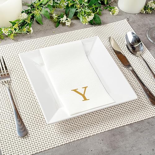 Miniatura 465 de Luxenap - Toallas de invitados de 15.8 x 7.9 pulgadas, 50 toallas de mano con letras plateadas, letra "P", fuente Sans Serif, servilletas de papel