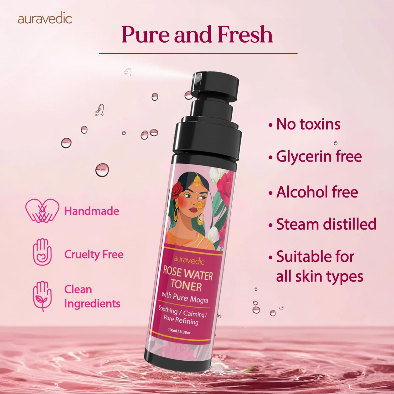 Auravedic Rose Water Spray for Face with Pure Jasmine | Refreshing & Soothing Face Mist | Hydrates, Calms & Revives Dull Skin | Pore-Refining Natural Toner for All Skin Types | 3.38 Fl Oz (100ml) - Image 7