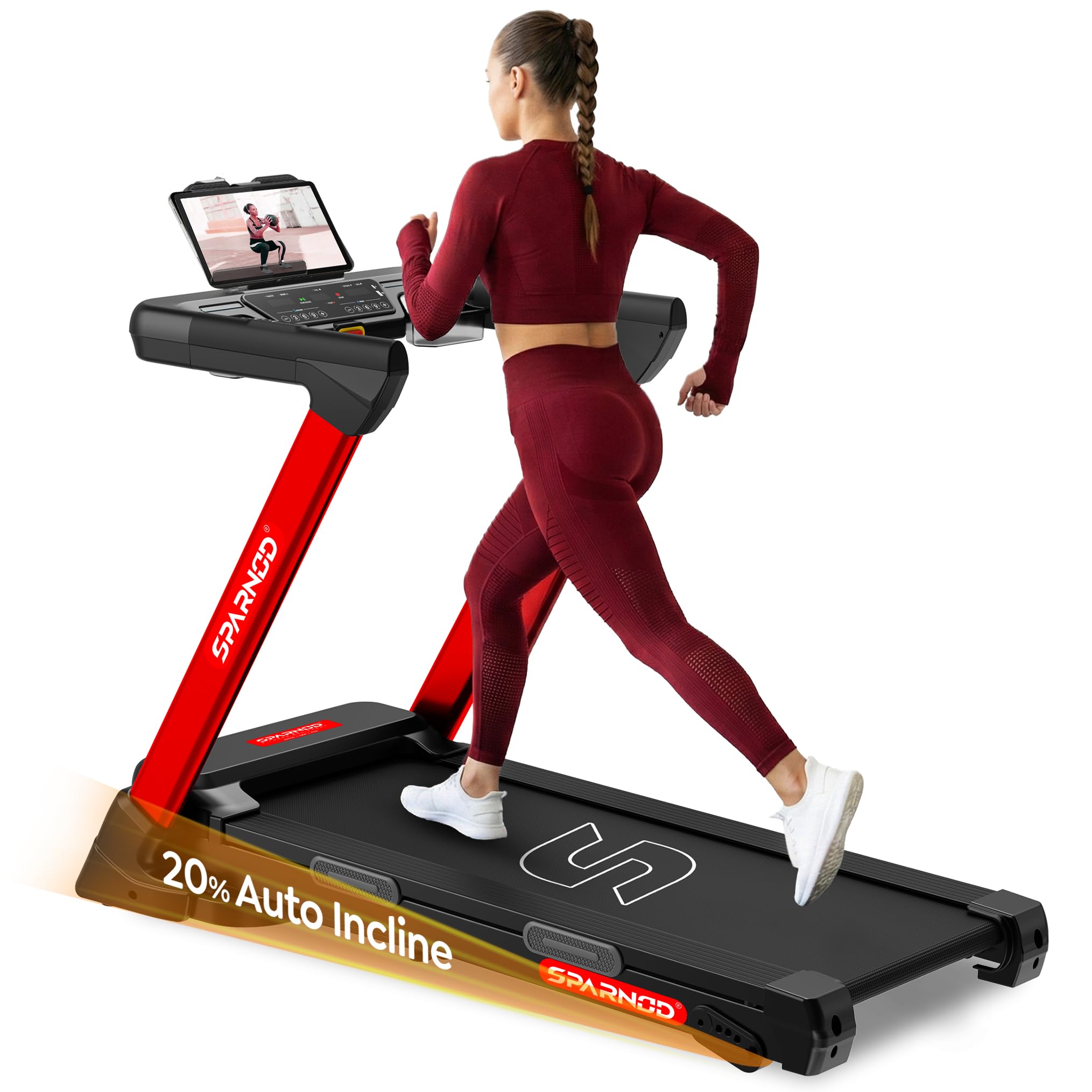 Sparnod Fitness Z Auto Incline Treadmill for Home Use, 6HP BLDC Motor, 20% Auto Incline, 1–14 km/h Speed, Shock Absorbing Surface, Bluetooth Speaker, LED Display, Hydraulic Foldable, 120kg Capacity-image-47