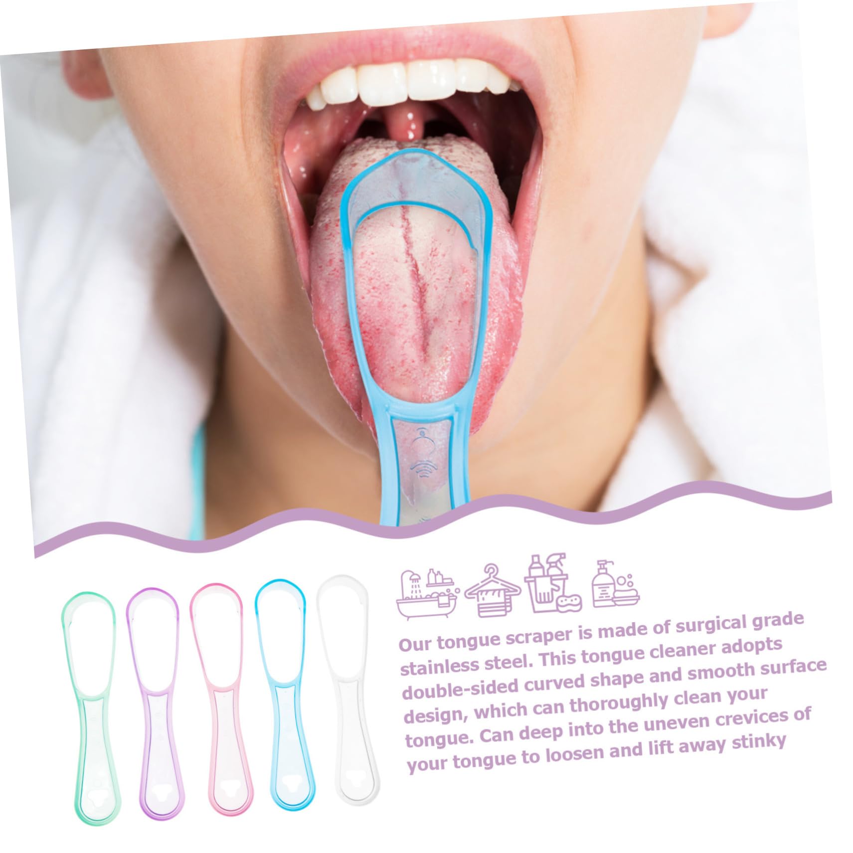 FRCOLOR 5 set Raschietto Per La Pulizia Della Lingua Raschietto Per La Lingua Strumenti Per La Pulizia Pulisci Lingua Spazzolini Per La Pulizia Della Lingua Pulisci 15 pezzi * 5