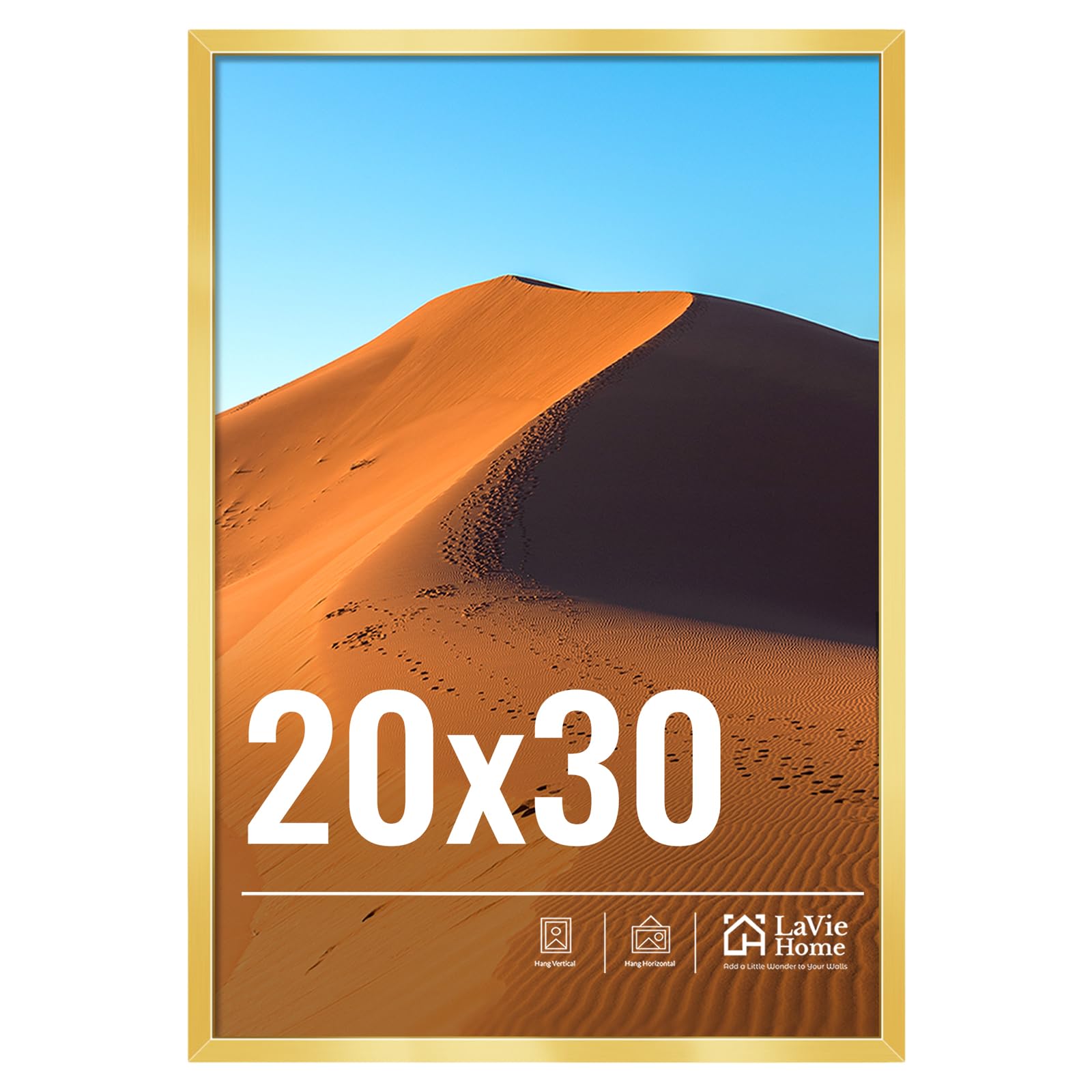 LaVie Home 20x30 Picture Frame for Wall Display, 20x30 Gold Picture Frame with HD Plexiglas, 20 x 30 Poster Frame 1 Pack, Display Frame for Vertical or Horizontal, Classic Collection