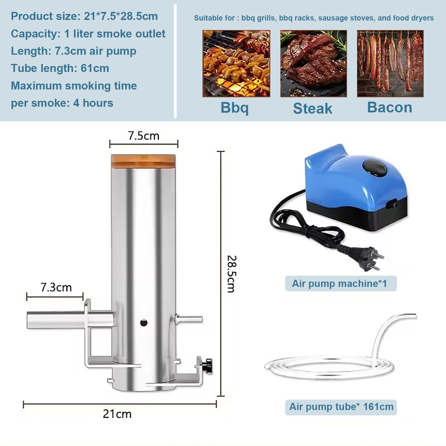 Generador De Humo Frío De Acero Inoxidable, Portátil Ahumador de Pellets con Generador de Humo Caliente/Frío y Volumen de Humo Ajustable, para Barbacoa Ahumado en Frío De Pescado Carne Queso