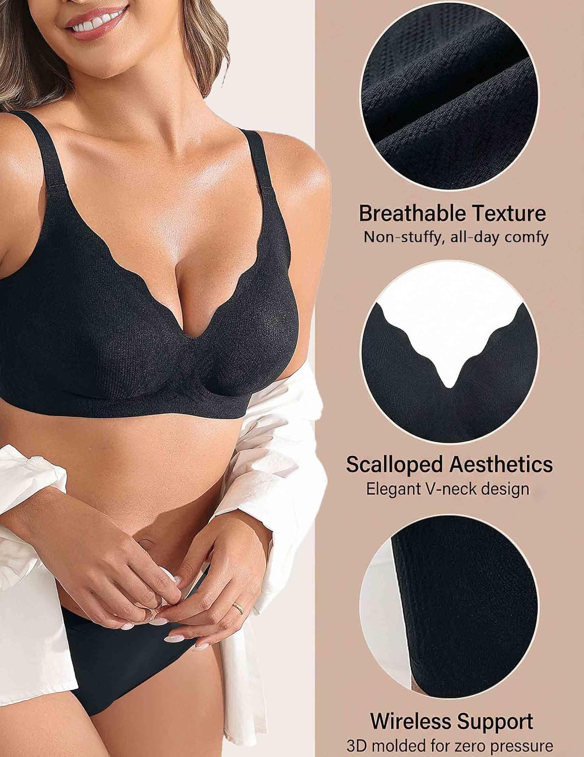 Avidlove Women's Wireless Bras Seamless Bra Full Coverage Lace Tshirt Everyday Bra Black 3X-Large - Image 8