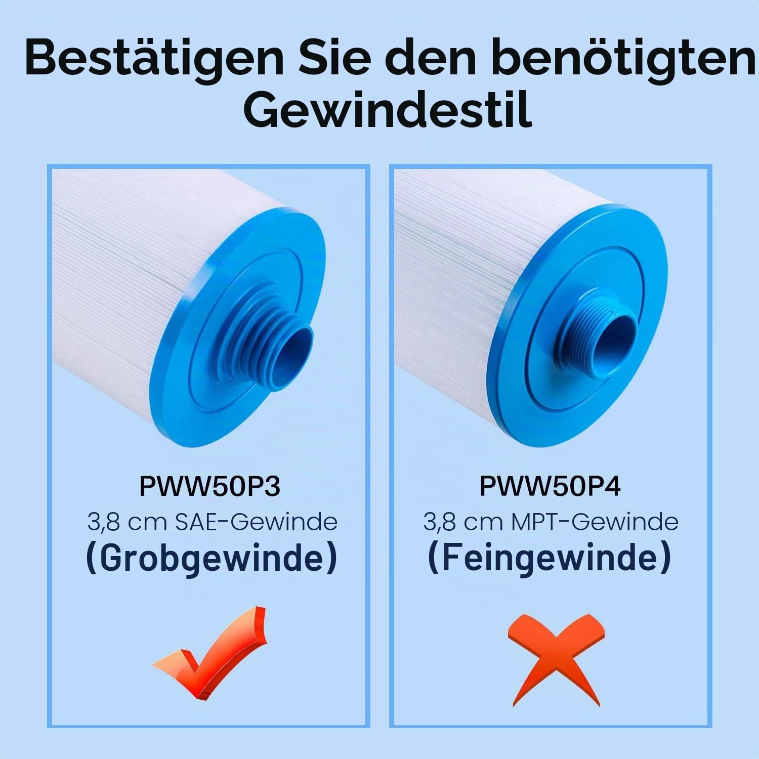 POOLPURE Spa Filter, Whirlpool Filter Replacement for Unicel 6CH-940, Pleatco PWW50P3, PWW50-P3, Filbur FC-0359, Waterway Plastics 817-0050, 25252, 378902, 03FIL1400 (Pack of 2) (Packung mit 2)