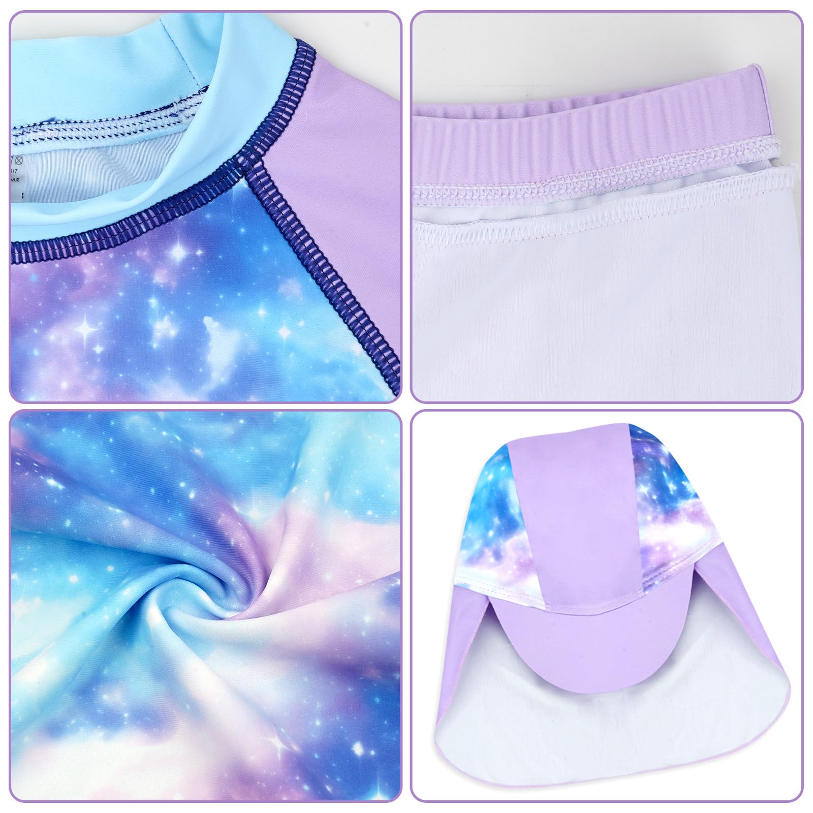 Traje de baño de 3 piezas de manga larga para niñas, protección UV, camiseta con pantalones cortos y gorro de natación, conjunto de 4-9 años