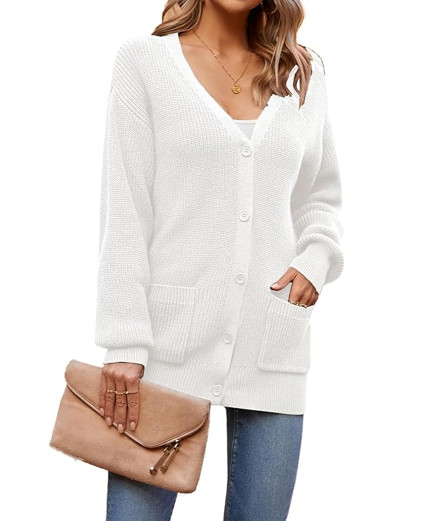 QUALFORT Women’s 100% Cotton Cardigan Sweater with Pockets Off-White by QUALFORT - Used condition - Image 6