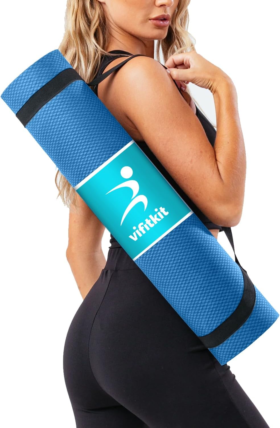 VFK by Yogarise Yoga & Exercise Mat, Anti-Slip Fitness Mat with Carry Strap for Home, Gym, Meditation, Pilates, Stretching & Floor Exercises, Lightweight Mat for Men, Women & Kids (Blue, 4mm)