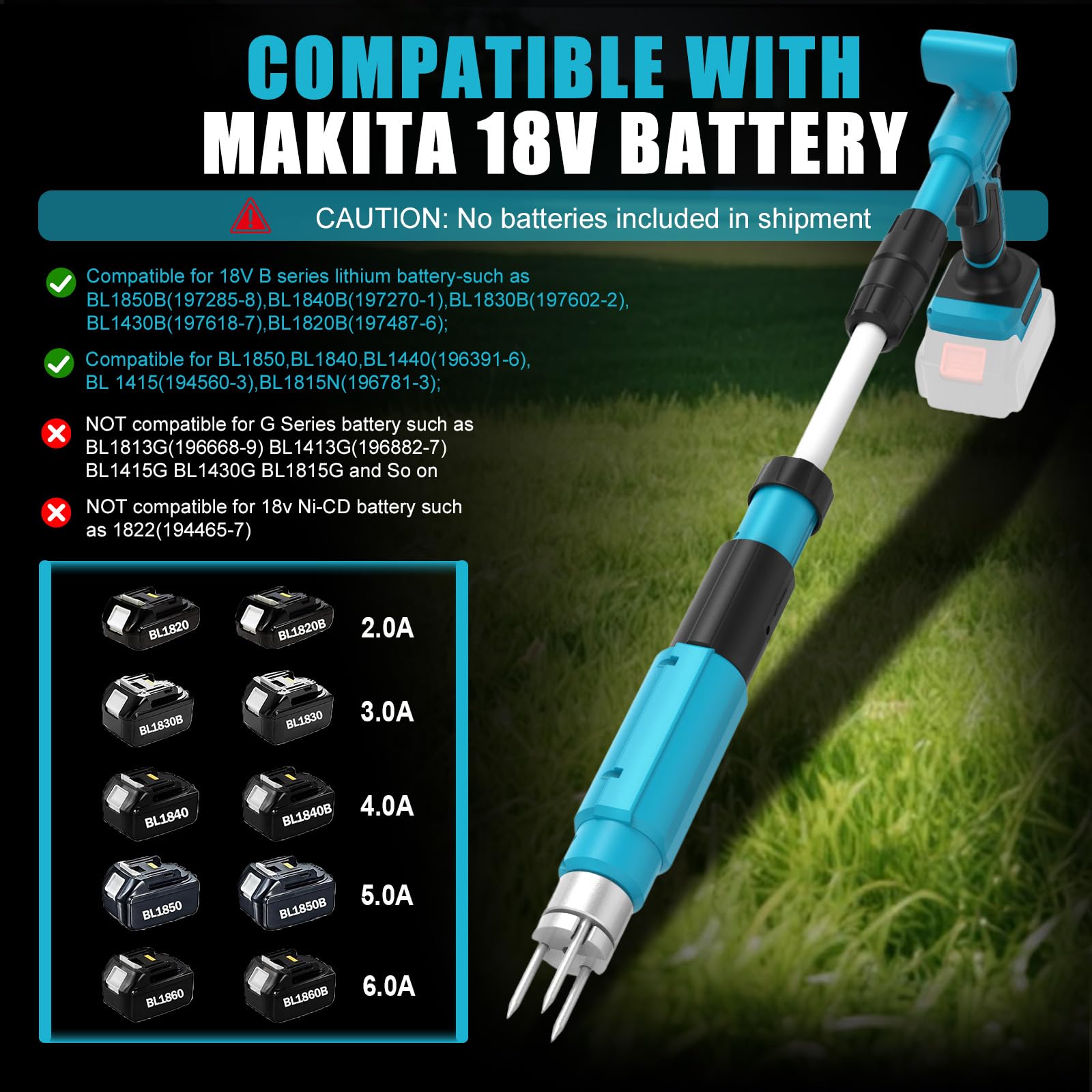 Sarchiatore Elettrico Compatibile con Makita 18V, Estirpatore Erbacce con 3 Artigli, Rimozione Erbacce Rapida per Giardino, Cortile e Orto (Senza Batteria e Caricatore)