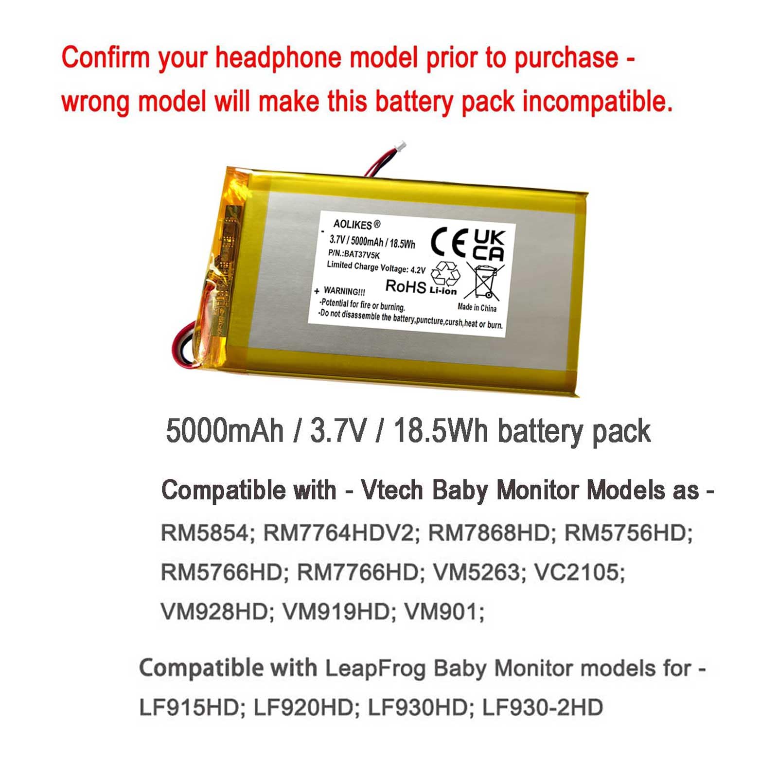 Amazon.com: AOLIKES 5000mAh Battery Replacement for Vtech RM7764
