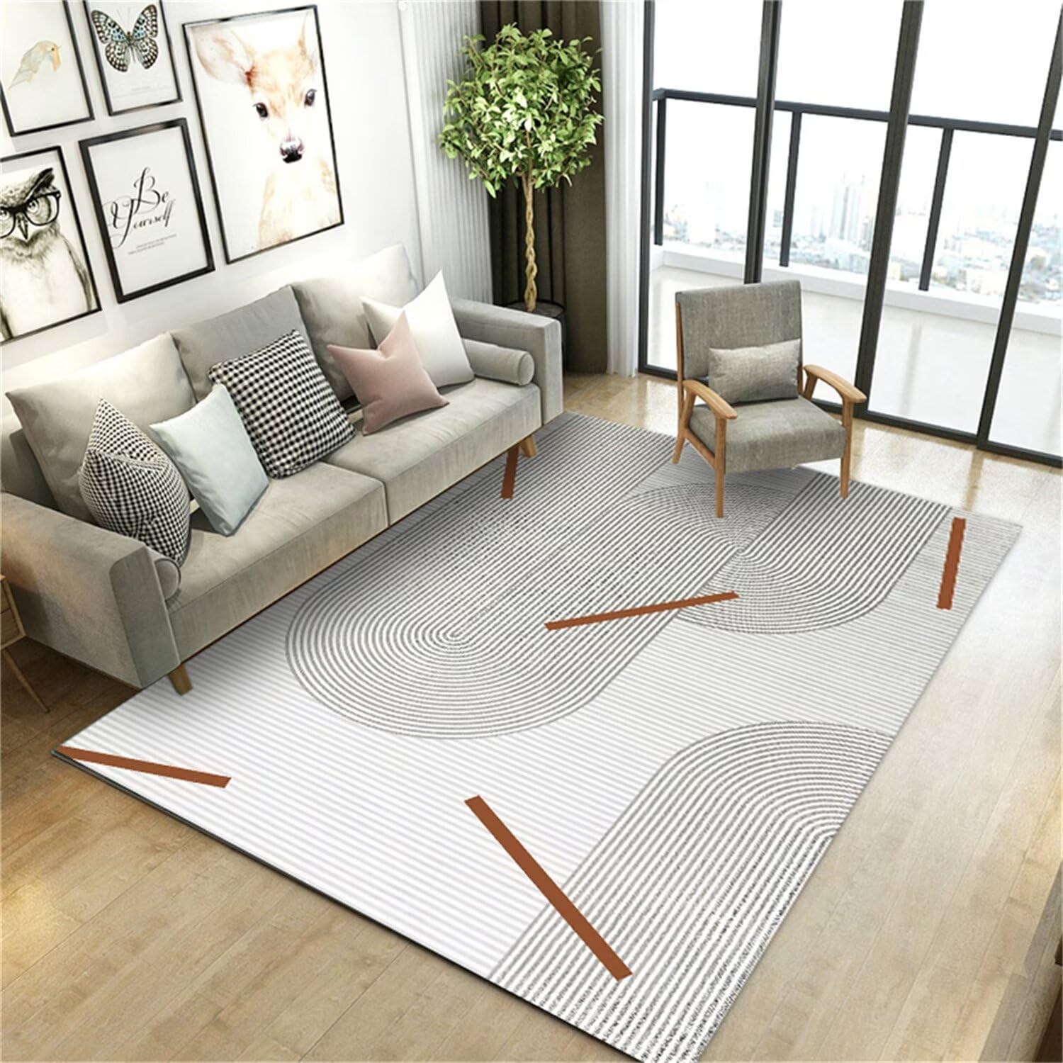 Tapis chambre ado gris 160x230cm à rayures modernes et antidérapant
