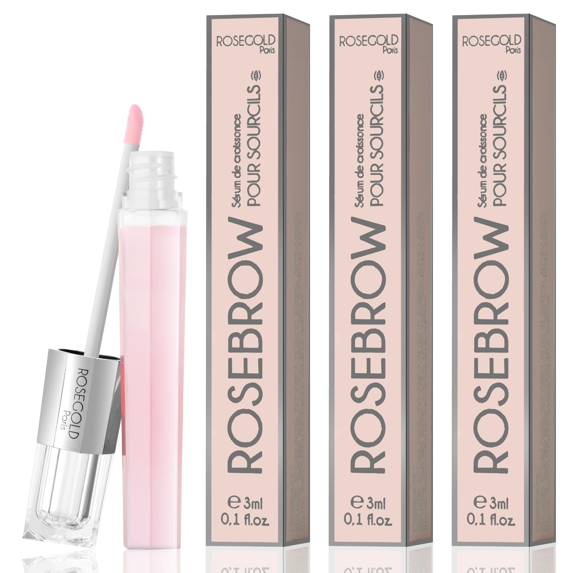 ROSEGOLD ROSEBROW Cura 3 meses Suero de crecimiento para cejas natural, cejas crecientes más largas y gruesas – 95% natural fabricado en Francia – Sin hormona sin perfumes – Vegano
