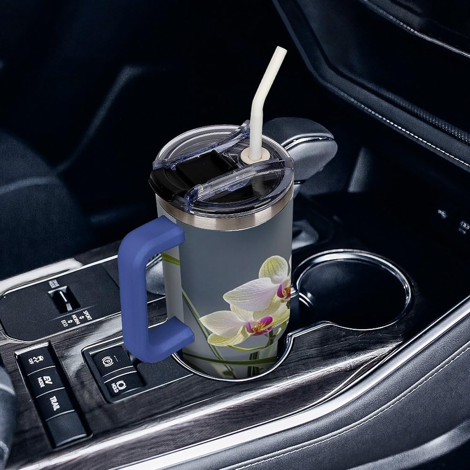 Colorful Orchids Flower Tumbler 40 Oz with Handle&Lid Large Car Cup Stainless Steel Vacuum Travel Mug Insulated Water Bottle Leak-proof Portable Coffee Cup for Home Car Outdoor