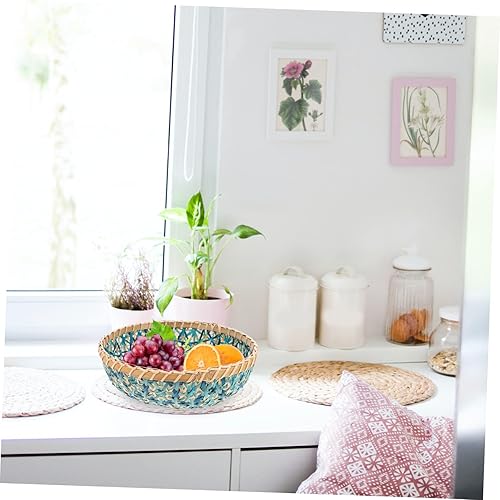 Miniatura 6 de Yardwe Cesta tejida de bambú, bandeja para verduras, decoración de escritorio, cestas de pared de mimbre de ratán, bandeja de almacenamiento de
