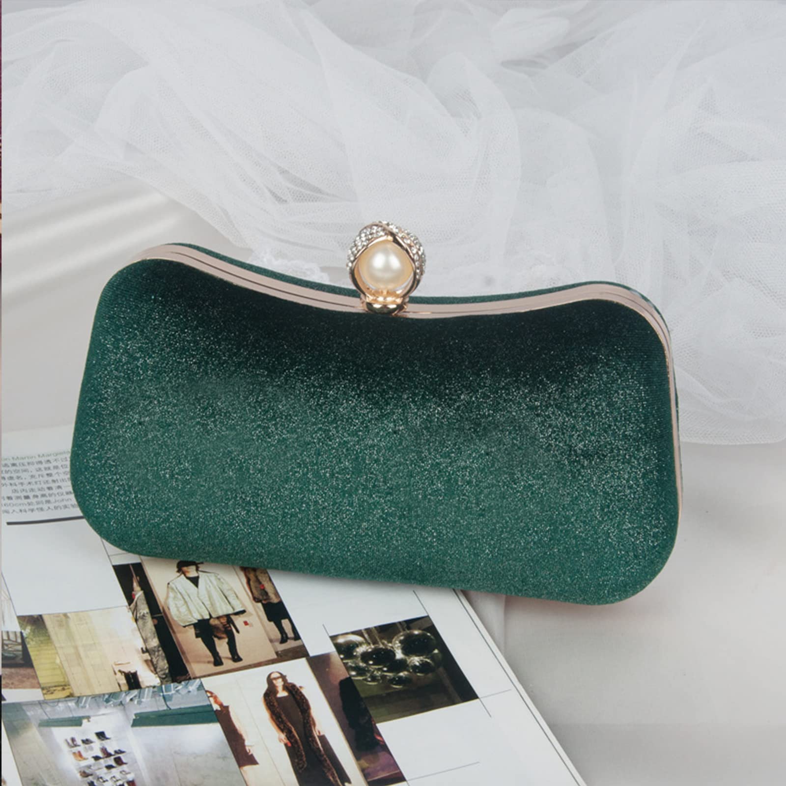 CORIOS Pochette Clutch Donna Borsetta da Sera con Catena - Elegante Borsa a Spalla/Tracolla per Sposa, Cocktail, Festa, Ballo, Cerimonia - Verde