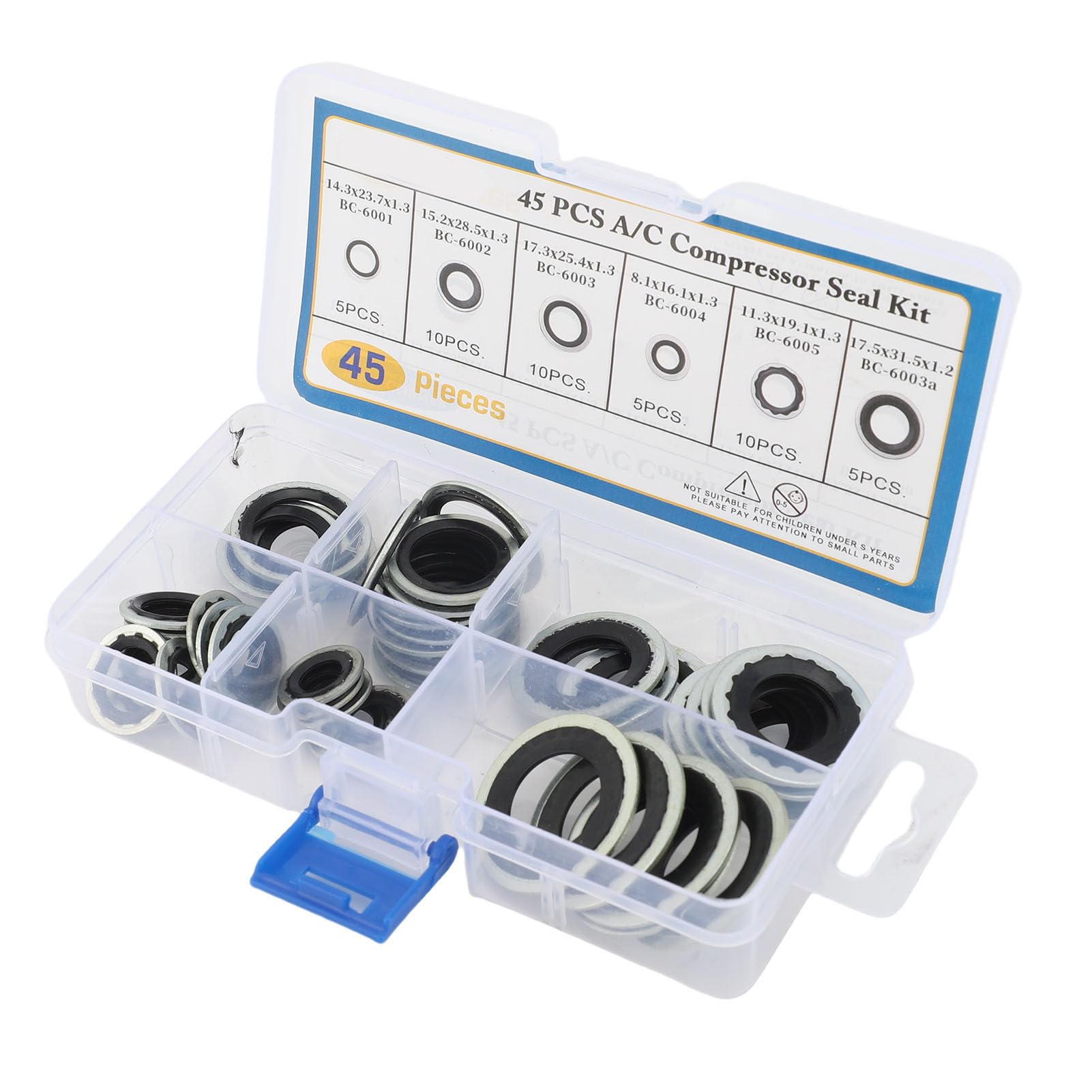 Kit de Juntas de CA, 45 Piezas de 6 Tamaños de Juntas de Compresor de Aire Acondicionado, Kit de Arandelas de Sellado de CA para Automóviles con de Goma de Metal Engrosadas para Panel de