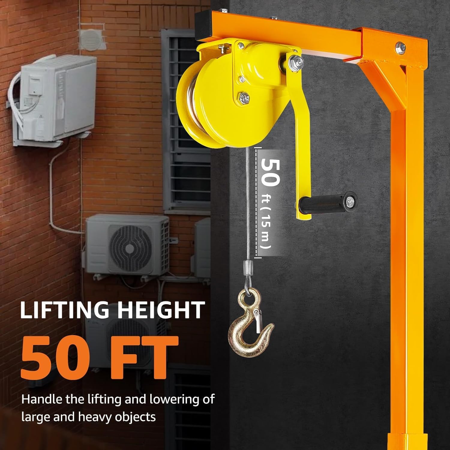 50FT Air Conditioner Lifting Tool, Air Conditioner Lifting Cranes with Manual Winches, for Air Conditioning Parts and Accessories(400LBS)