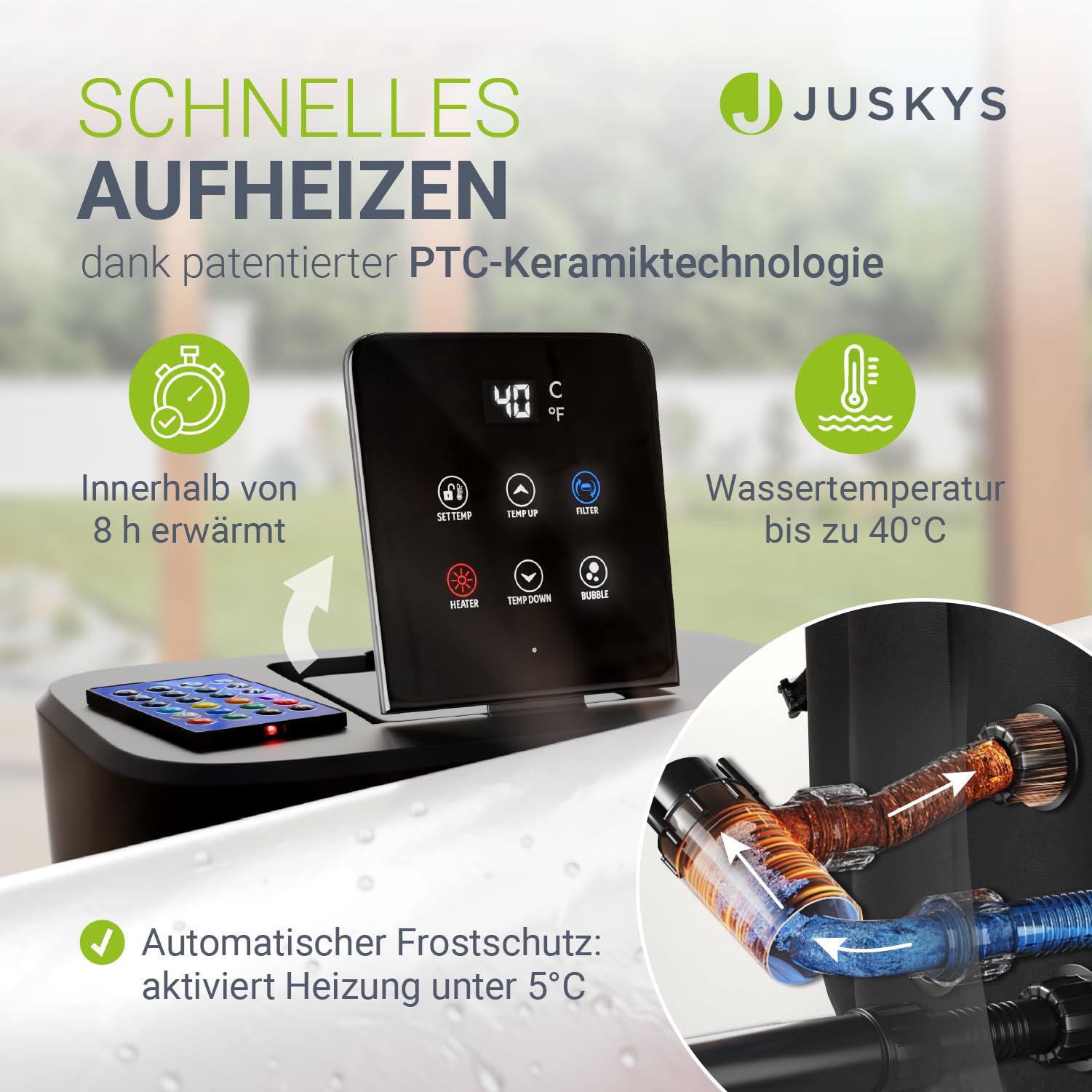 JUSKYS® Whirlpool SpaLuxe – Aufblasbar, Outdoor & Winterfest, 130 Sprudeldüsen, 3000W, PVC, LED-Beleuchtung, Schwarz/Weiß
