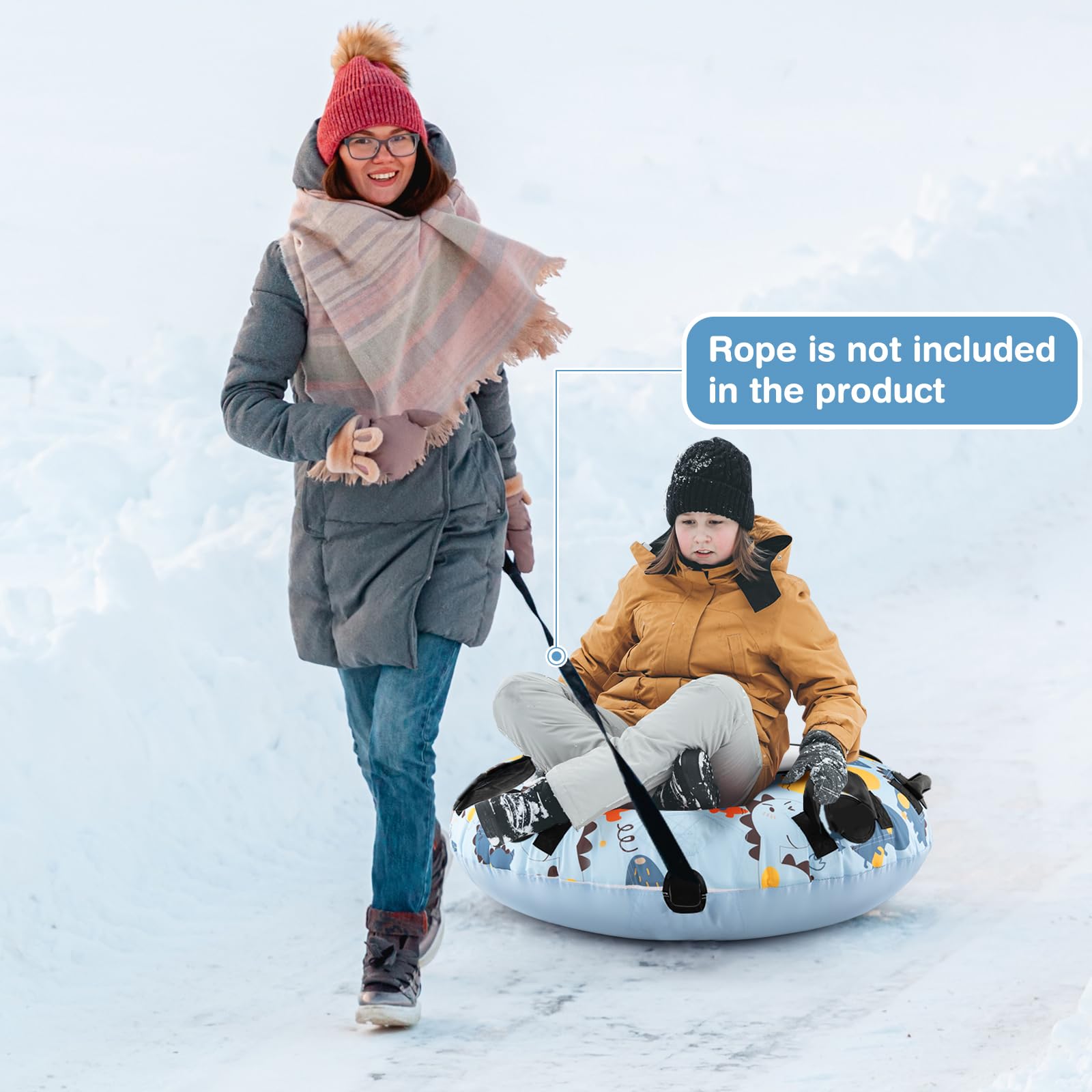 GOPLUS - Trineo para nieve hinchable, 132 cm, trineo resistente al frío con funda Oxford, fondo grueso, 4 asas acolchadas, gancho de correa de remolque, trineo inflable para niños y adultos