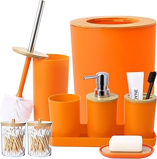 SLDIYWOW 9 Pieces Orange Bathroom Accessory Set, Plastic Bathroom Access...