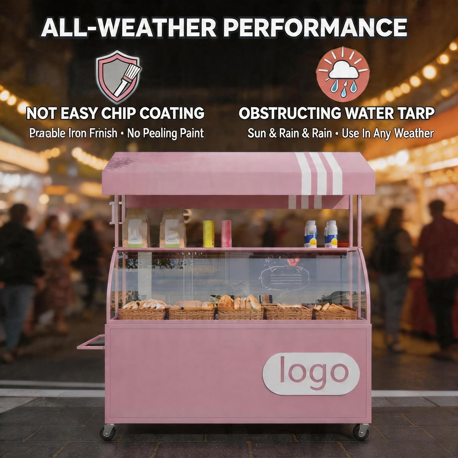 Móvil de Venta Ambulante de Comida Quiosco de Comida Concesionaria con Ruedas Freno para Eventos Fiestas y Puestos de Mercado.(Nero,120x60x190cm)