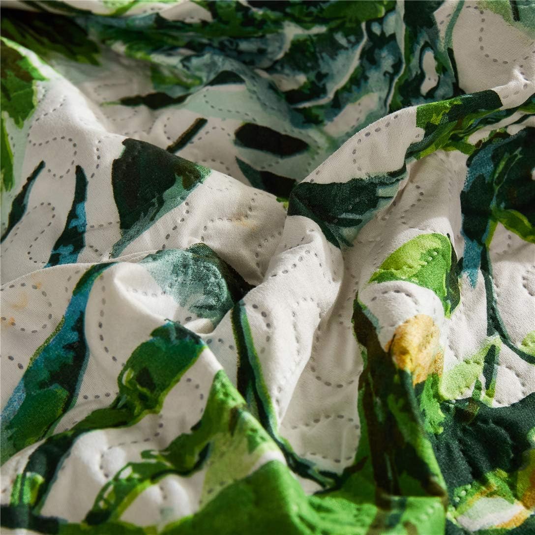 Summer Rainforest Bedding Jungle Plant Quilts Set Full/Queen Size,3Pcs Lightweight Tropical Bedspreads Reversible Leaves Monstera Flowers Coverlet Set Pillow Shams