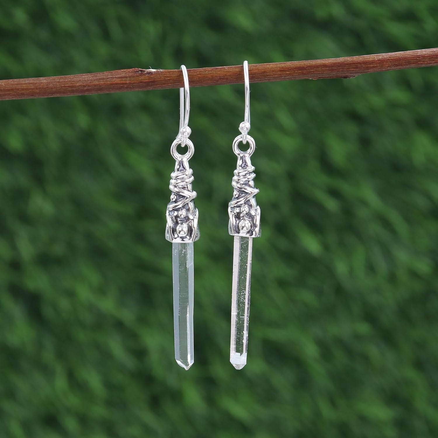 Lemurian Crystal Quartz Earrings in 925 Sterling Silver, Healing Crystal Earrings Jewelry for Women Trendy Quartz Pencil Vintage Style Earrings