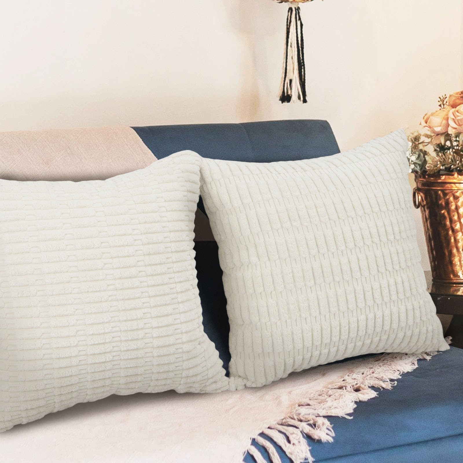Betadistor Corduroy Cushion Covers Throw Pillow: Pack of 2 Modern Soft Pillowcase Decorative Textured Cushions for Home decor Sofa Bedroom Couch 45 x 45 cm 531-0705