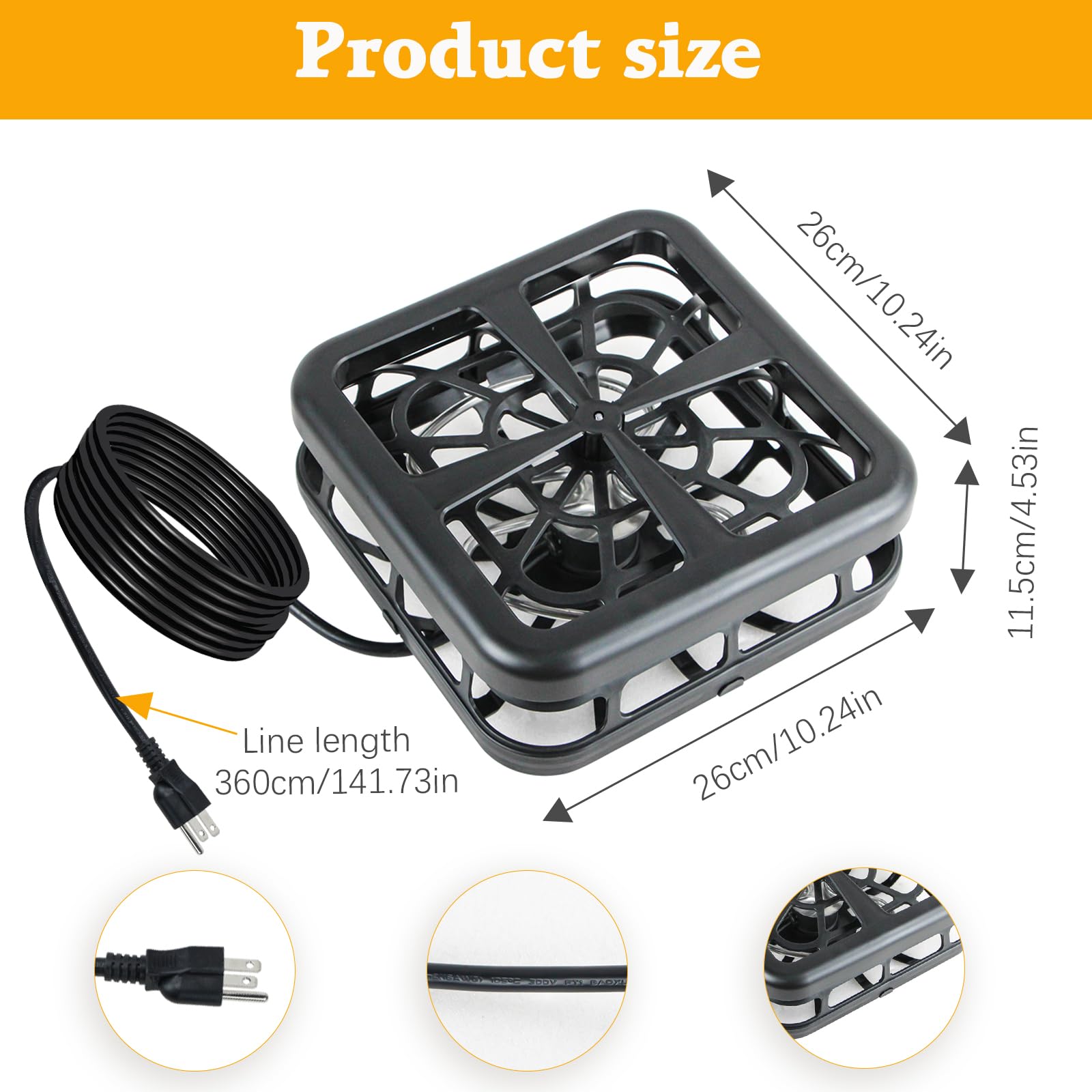1000 Watt Teichenteiser-Schwimmheizung, kontrollierte hermostatische Heizung, hält den Teich vor dem Einfrieren zu schwarz (1000 Watt)
