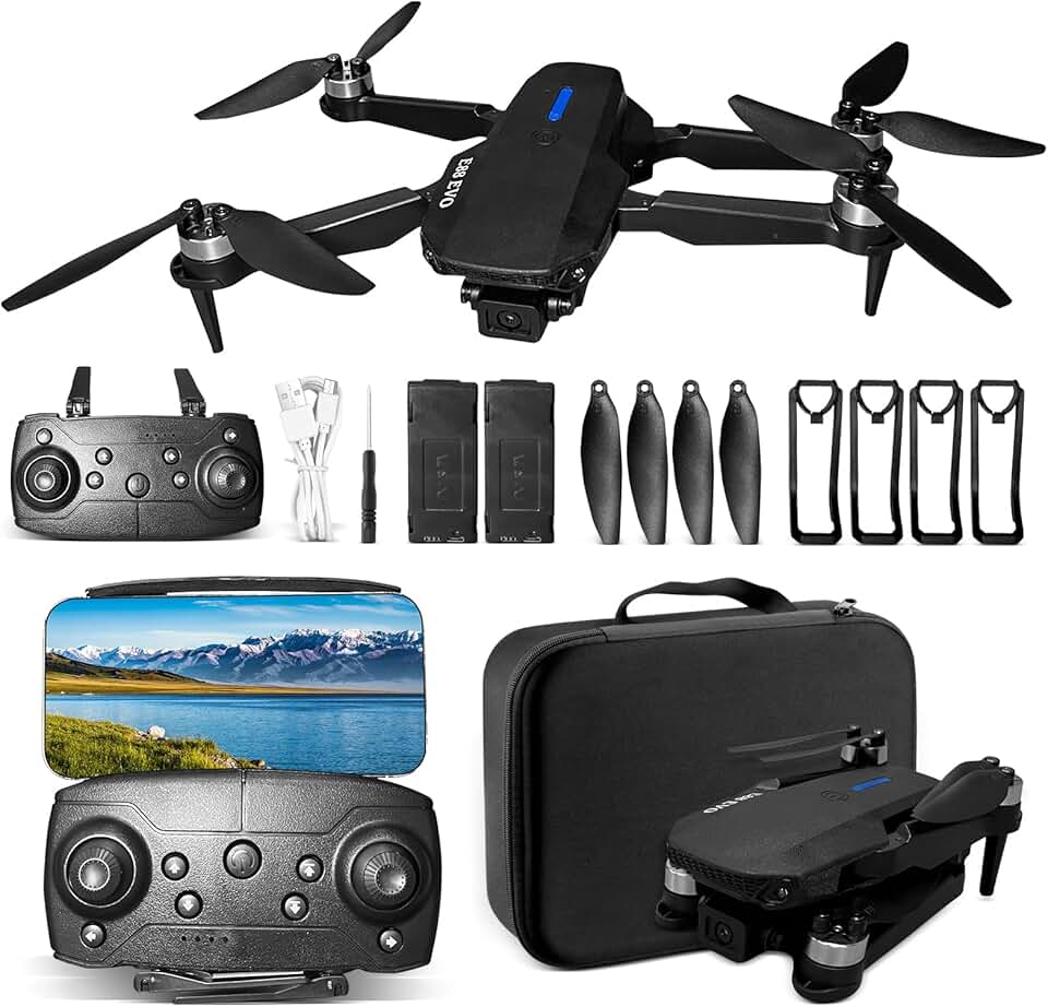 Drone com Câmera 4K, Drone Profissional FPV WiFi, Dobrável Mini Controle Remoto DroneQuadricóptero com Bolsa de Transporte, 2 Baterias 3.7V 1800mAh Drones Infantil (E88 Pro)