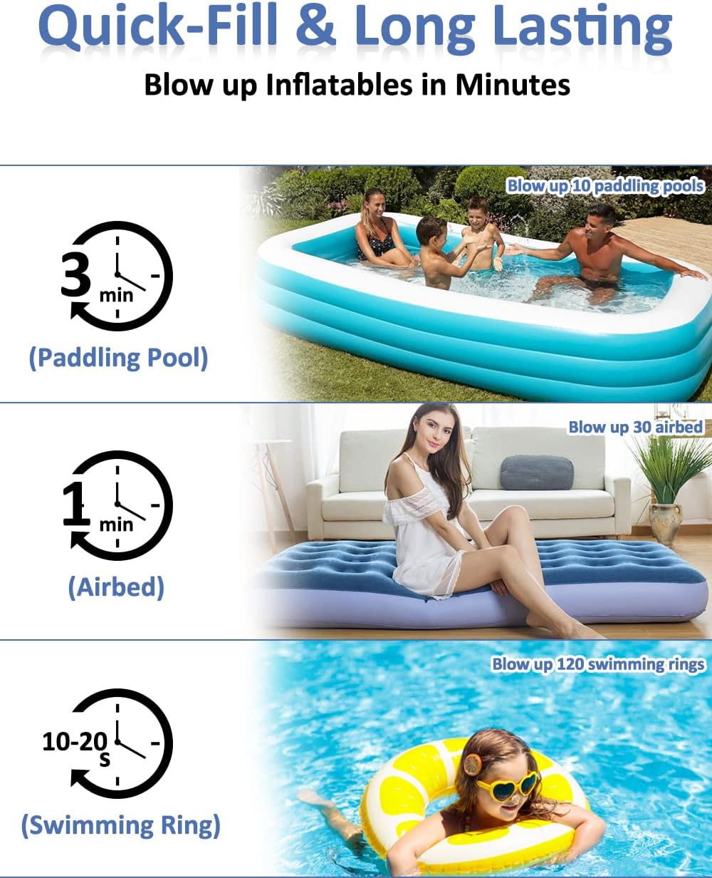 BEAUTYOVO Electric Air Pump for Pool Inflatables, Quick-Fill Air Mattress Pump, Rechargeable Battery Powered Cordless Portable Air Pump, Inflator Pump for Air Mattress Bed, Pool Floats Toys, Yoga Ball