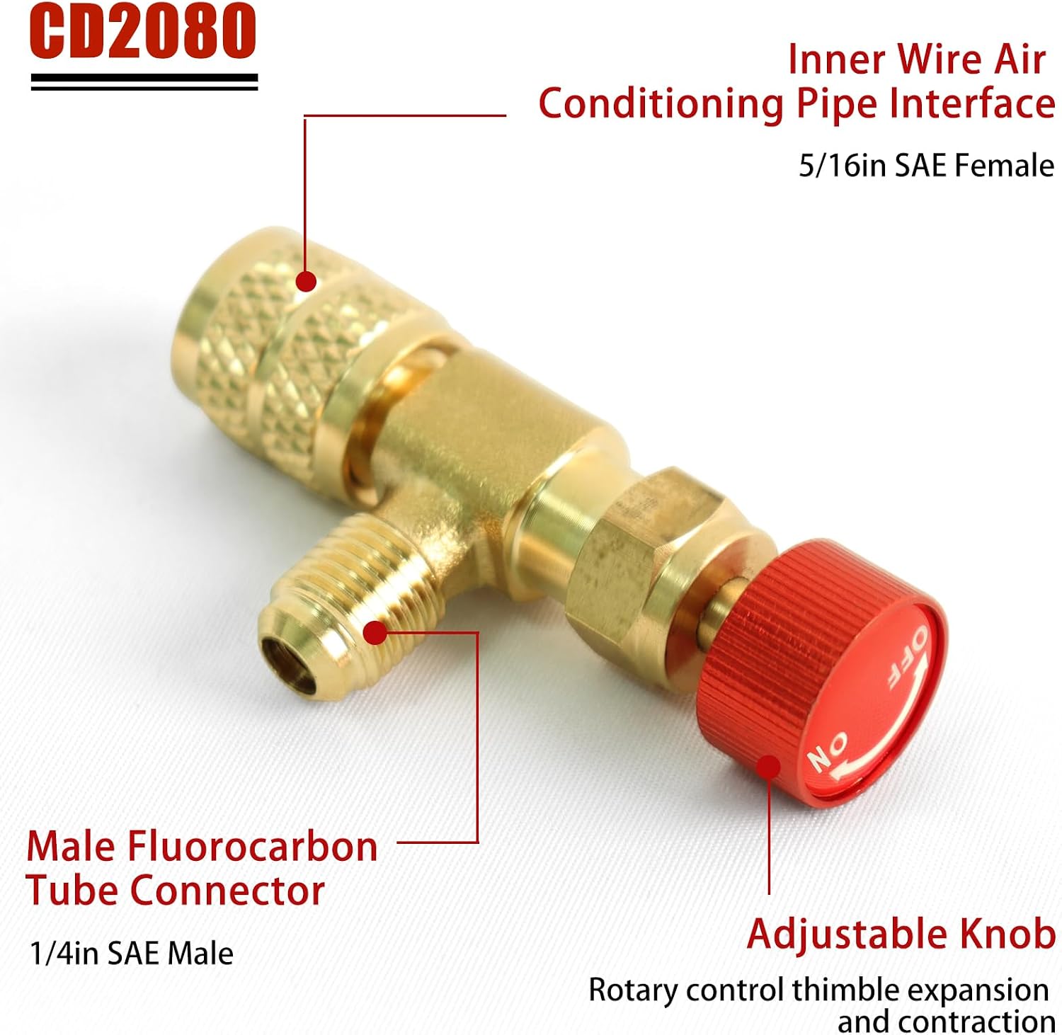 CD2080 Refrigerant Charging Valve, 5/16 Inch Female to 1/4 Inch Male
