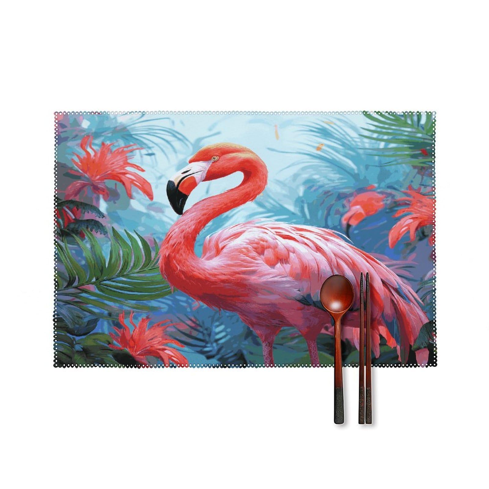 Painted Flamingo Placemats Set of 4 Canvas Place Mats Non-Slip Heat Resistant Table Mats Washable Waterproof Placemat Wipeable Tablemats for Kitchen Dining Decor Place Mat
