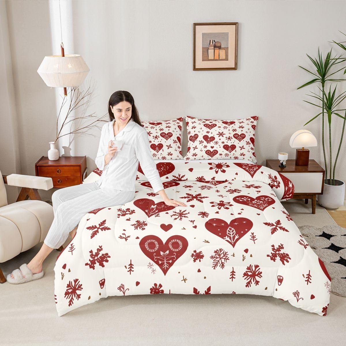 Erosebridal Cute Heart Pattern Twin Comforter Set for Girls | Love Heart Bedding Set for Girls Cartoon Love Geometric Comforter Valentines Day Duvet Insert Soft Warm,2 Piece with 1 Pillowcase