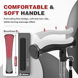 BeneCane Walking Cane for Men & Women Walking Stick for Seniors Folding Canes Quad Cane Adjustable Lightweight Sturdy Collapsible Heavy Duty with Soft TPR T-Handle and Travel Bag