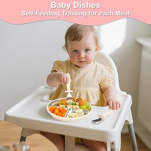 Miniatura 3 de Bella's Friends Juego de 2 platos divididos de acero inoxidable con succión de silicona, 2 juegos de cucharas y tenedores, sin BPA, apto para