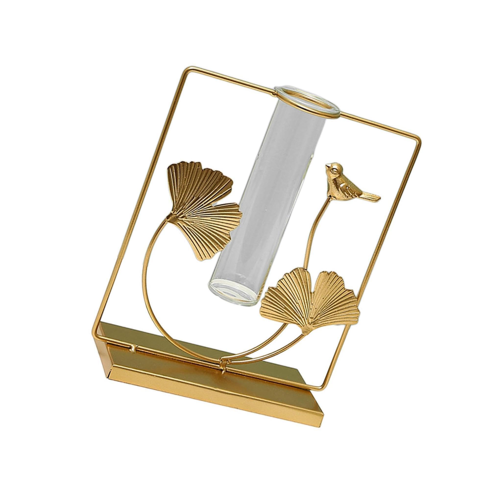 Zanthicia Elegant Hydroponic Glass Vase Metal Frame Terrarium for Desktop Decoration Diffuser arrangement, Gold, Square