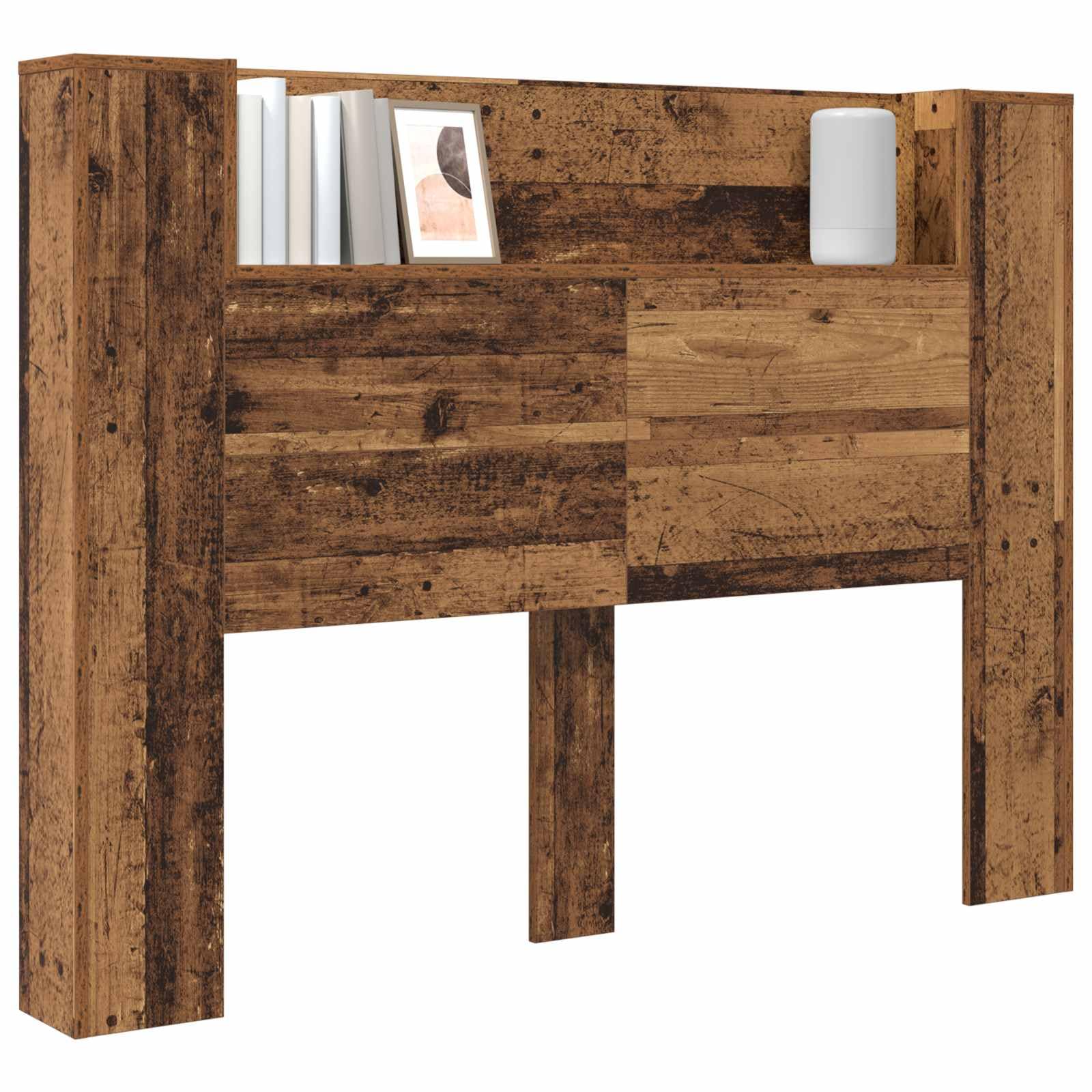 Leasha Tête de lit avec LED, Centre de Lit Meuble de Chambre à Coucher Bois Ancien 140x16,5x103,5 cm
