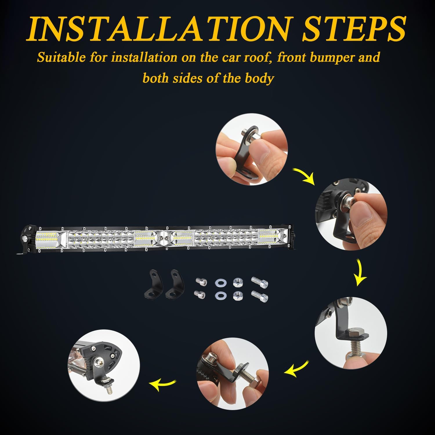 Led Light Bar Kit, 25 inch Straight Spot Flood Combo Work Light Bar + 4 inch Led Fog Light Pod for Truck SUV ATV UTV Trailer Offroad 12V 24V Driving Light Bar with Wiring Harness and Mounting Brackets